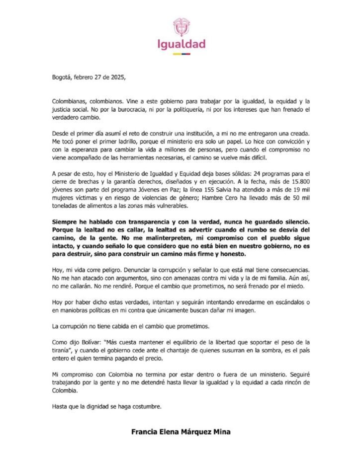 “Me amenazan y me quieren callar por denunciar la corrupción, el cambio no se frena por miedo”: Francia Márquez Mina