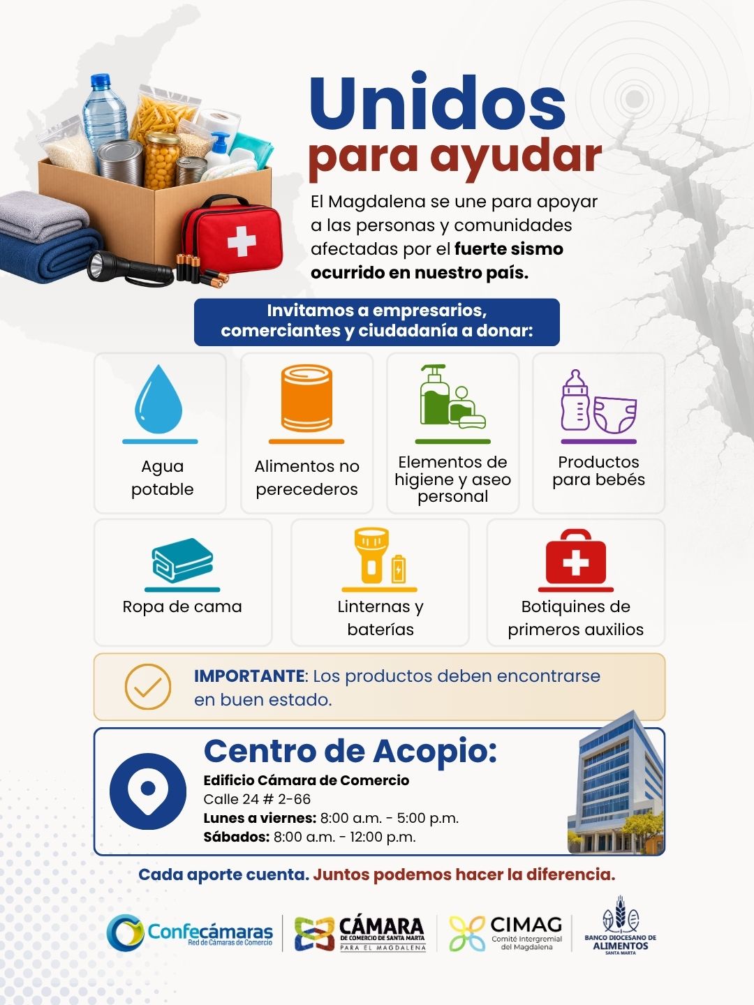 Empresarios, gremios y Banco de Alimentos samarios se unen por los damnificados del terremoto