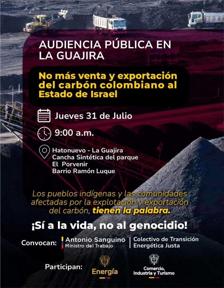 Audiencia pública en La Guajira: No más venta ni exportación de carbón a Israel