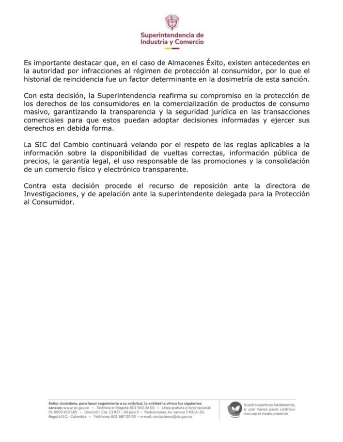 La SIC multó con $600 millones al Éxito por vulnerar derechos de consumidores