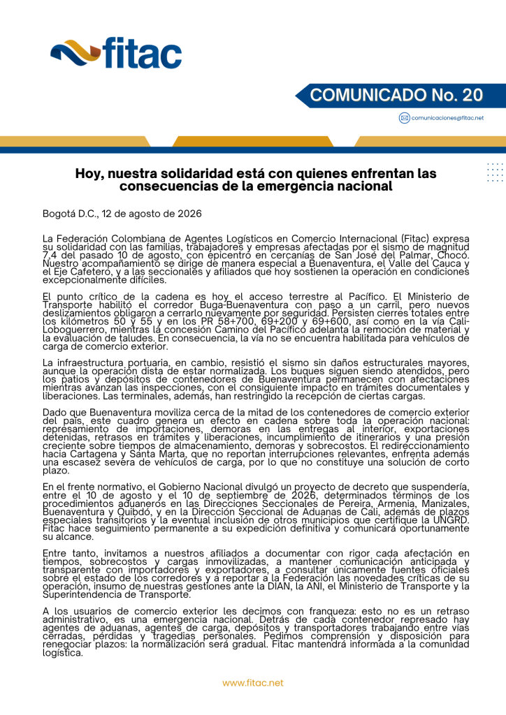 Por daños en la operación hacia Buenaventura, terremoto afecta comercio exterior colombiano