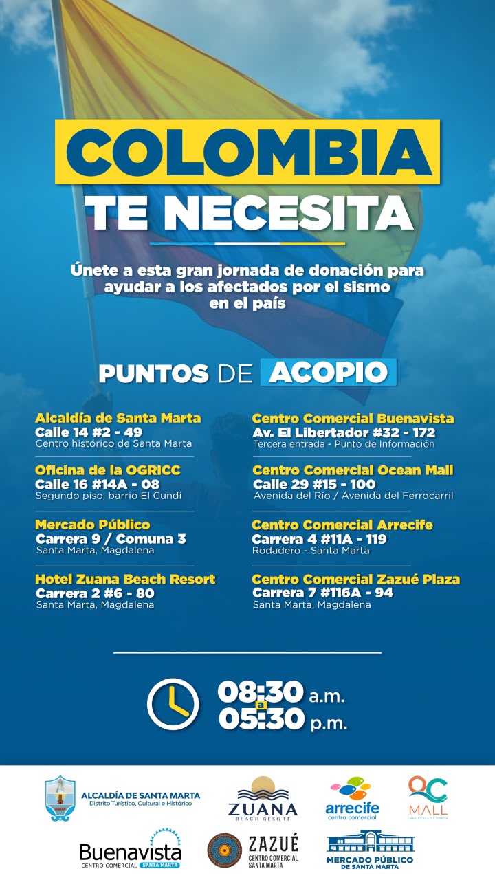 Santa Marta abre nuevos puntos de acopio para afectados por el terremoto